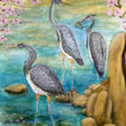 Herons In The Cherry Blossoms Art Print