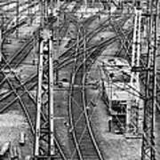 High Angle View Of Trains On Railroad Art Print