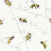 Honeybee Blossoms Pattern Viiia Art Print