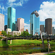 Houston Skyline, River, And Bridge Art Print