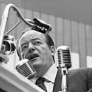 Hubert Humphrey Surrounded By Microphone Art Print
