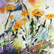 Hummingbird And Dandelions Art Print
