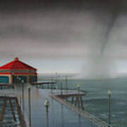 Huntington Beach Pier Waterspout Art Print