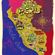 Illustrated Map Of Peru Travel Art Print