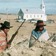 Indian On Guard At Wounded Knee Art Print