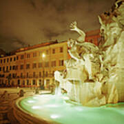 Italy, Rome, Piazza Navona At Night Art Print