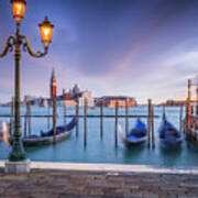 Italy, Veneto, Venetian Lagoon, Adriatic Coast, Venezia District, Venice, San Giorgio Maggiore, Gondolas Art Print