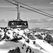 Jackson Hole Aerial Tram Over The Snow Caps Black And White Art Print