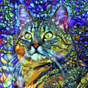 Jake The Tabby Cat Stained Glass Art Print