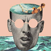 Kids Swimming In Pool Head Art Print