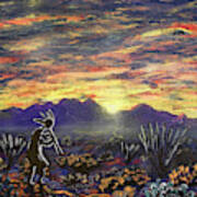 Kokopelli And An Arizona Sunrise Over The Santa Rita Mountains Art Print