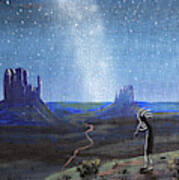 Kokopelli And Milky Way Stars At Monument Valley Art Print