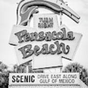 Landmark Pensacola Beach Sign Black And White Photo Art Print
