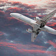 Large Passenger Airplane Flying In A Art Print