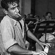 Leonard Bernstein Smoking At Piano Art Print