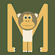 Letter M - Animal Alphabet - Monkey Monogram Art Print