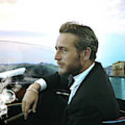 Life Is A Journey, Paul Newman, Movie Star, Cruising Venice, Enjoying A Cuban Cigar Art Print