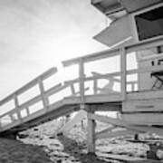 Lifeguard Tower 15 Santa Monica Black And White Photo Art Print