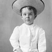 Little Boy Wearing Straw Hat Art Print