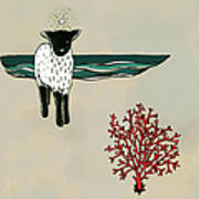 Little Lamb And Red Coral Art Print