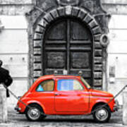 Little Red Fiat In Rome Fusion Art Print
