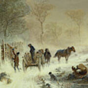 Loading Wood In The Snow, 1858 Art Print