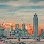 London Skyline As Seen From Tower Bridge, Stylized Art Print