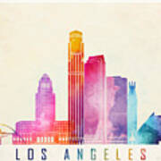 Los Angeles Landmarks Watercolor Poster Art Print