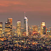 Los Angeles Skyline At Dusk Sunset Art Print