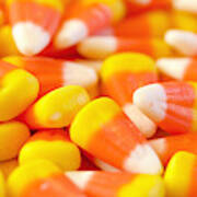Macro Closeup Of Halloween Traditional Candy Corn Treats. Art Print