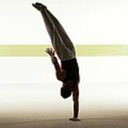 Male Gymnast Balancing On One Hand On Art Print