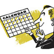 Man Counting Days Off A Marked Calendar Art Print