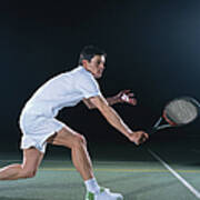 Man Playing Tennis On Outdoor Court Art Print