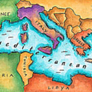 Map Of Mediterranean Sea Art Print