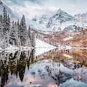 Maroon Bells Mountain Peaks During An Autumn Snow - Colorado Art Print