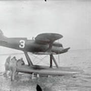 Men Pushing Curtiss Racing Plane Art Print