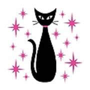 Mid Century Cat With Pink Starbursts Art Print