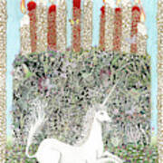 Millefleurs Birthday Cake With Unicorn And Rabbit Art Print