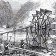 Mine Workers And Water Wheel Art Print