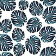 Monstera Leaf Pattern - Tropical Leaf Pattern - Blue - Tropical, Botanical - Modern, Minimal Decor 1 Art Print
