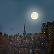 Moon Over Edinburgh Art Print