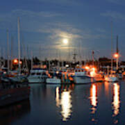 Moon Rise Over Moss Landing Harbor Art Print