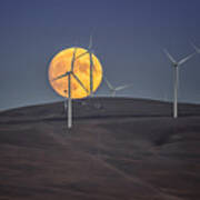 Moonrise Over Windmills Art Print