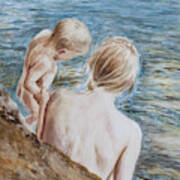 Mother And Son At The Seaside Art Print