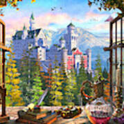 Mountain Castle Through Window Art Print