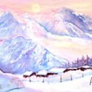 Mountain View Winter Landscape Art Print