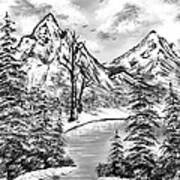 Mountainous Adventures Grayscale Art Print