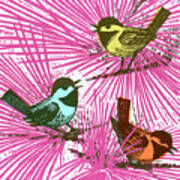 Multicolored Birds In Tree Art Print