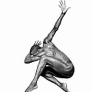 Naked Man Leaping B&w Art Print