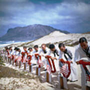 Navy Men Placing Hawaiian Leis Art Print